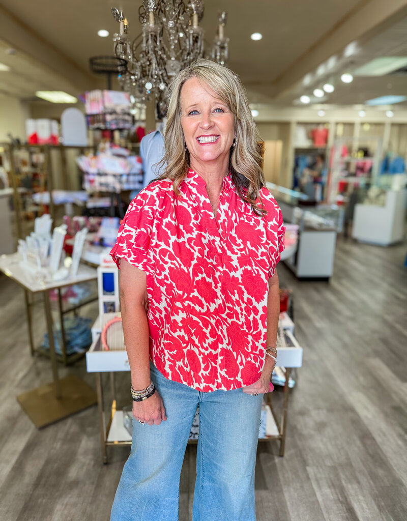 J.HOFFMAN'S Mary Top- Coral Scottish Thistle