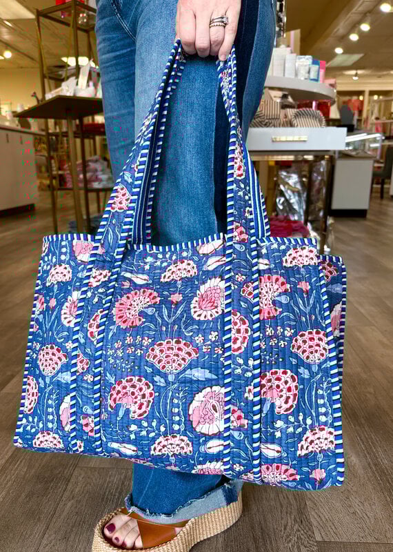 J.HOFFMAN'S Blue Carnation Quilted Tote
