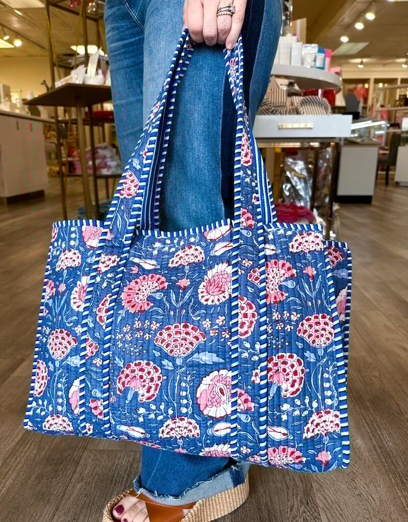 J.HOFFMAN'S Blue Carnation Quilted Tote