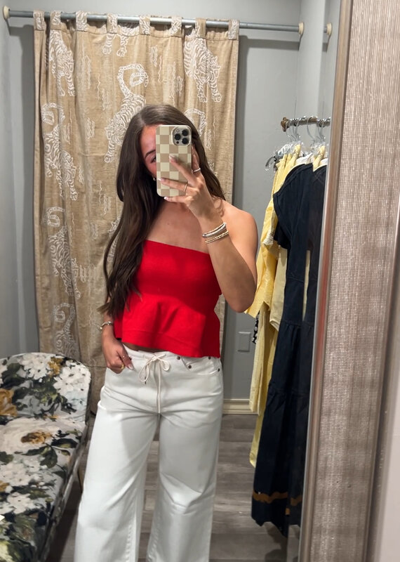 J.HOFFMAN'S Ellie Strapless Peplum Top- Red