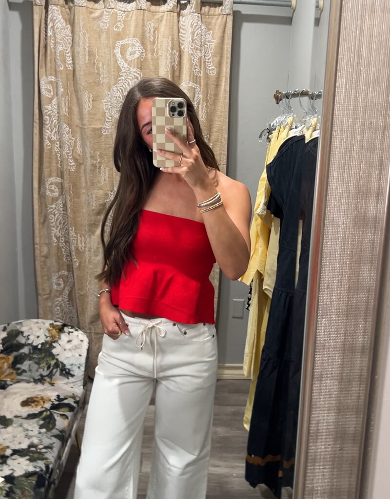 J.HOFFMAN'S Ellie Strapless Peplum Top- Red