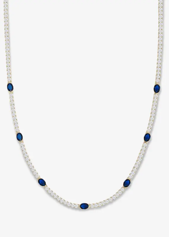 J.HOFFMAN'S Shes So Extra Tennis Necklace Gold- Blue Sapphire