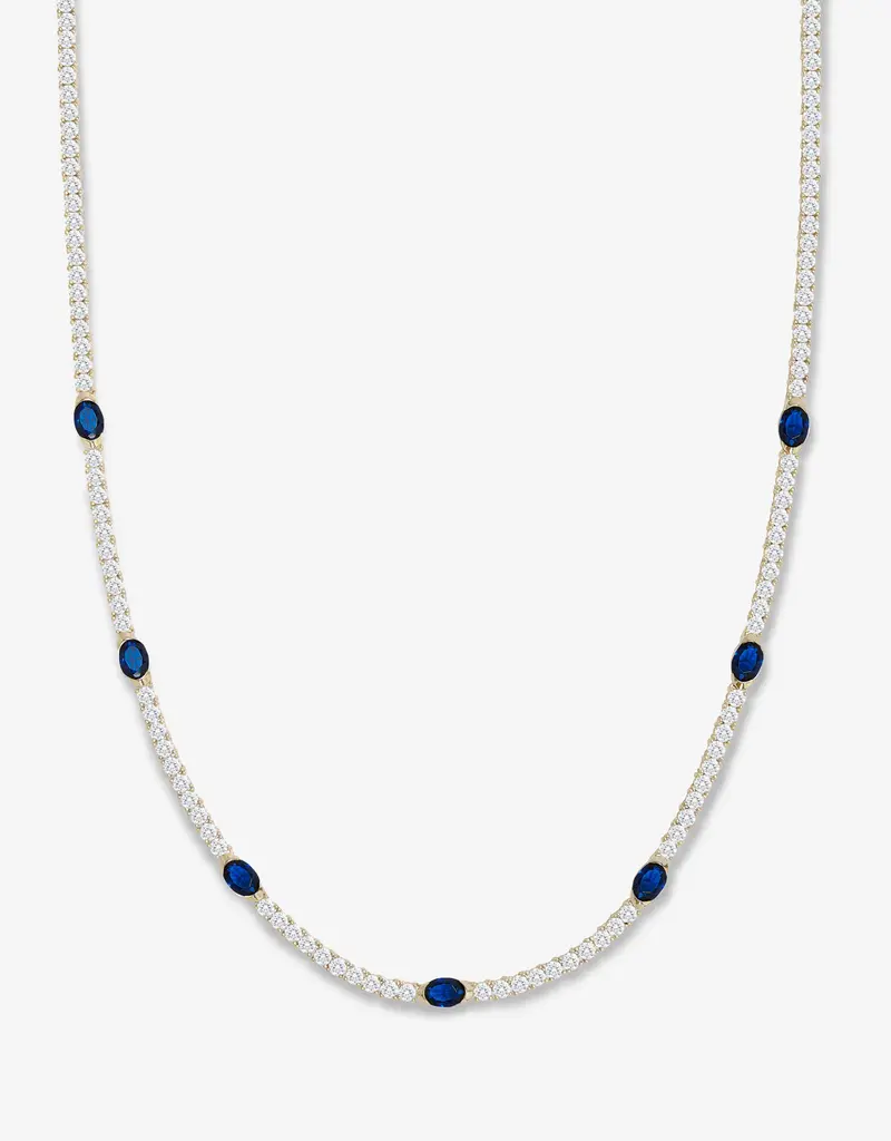 J.HOFFMAN'S Shes So Extra Tennis Necklace Gold- Blue Sapphire