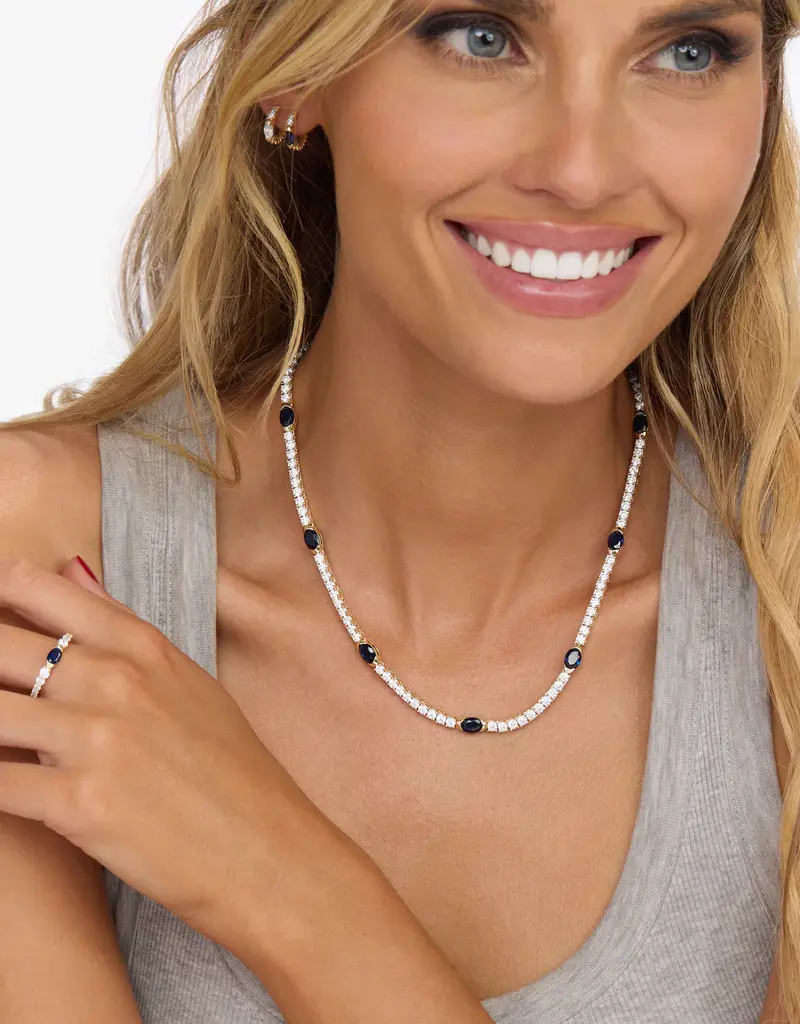 J.HOFFMAN'S Shes So Extra Tennis Necklace Gold- Blue Sapphire