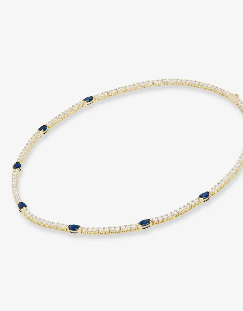 J.HOFFMAN'S Shes So Extra Tennis Necklace Gold- Blue Sapphire