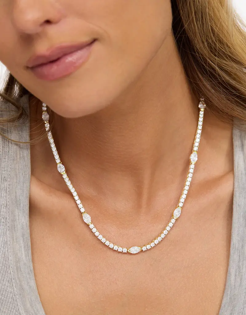 J.HOFFMAN'S Shes So Extra Tennis Necklace Gold - White