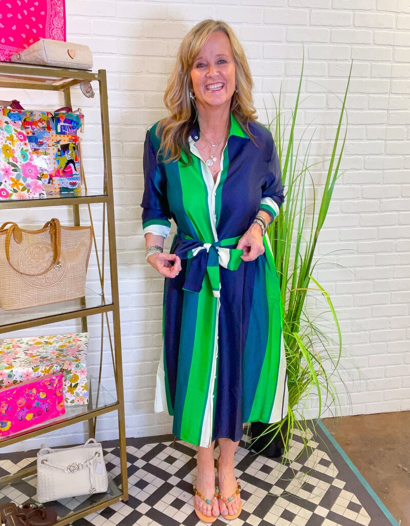 J.HOFFMAN'S Luxe Luna Shirtdress- Navy/ Bold Green