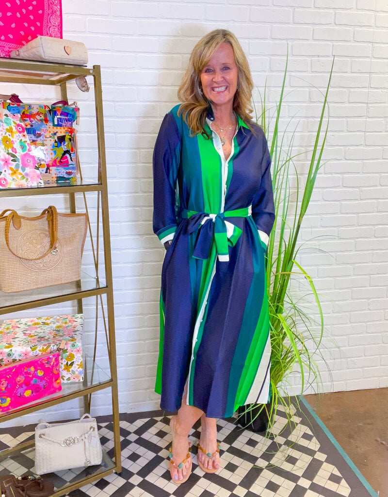 J.HOFFMAN'S Luxe Luna Shirtdress- Navy/ Bold Green