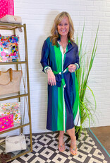 J.HOFFMAN'S Luxe Luna Shirtdress- Navy/ Bold Green