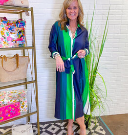 J.HOFFMAN'S Luxe Luna Shirtdress- Navy/ Bold Green