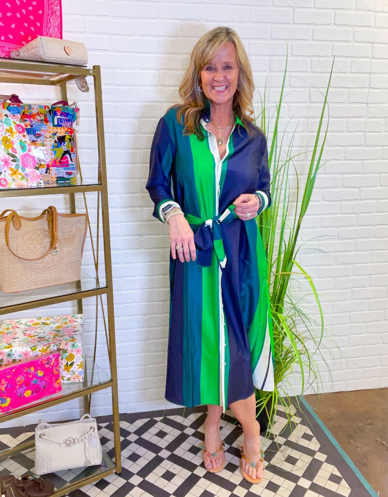 J.HOFFMAN'S Luxe Luna Shirtdress- Navy/ Bold Green