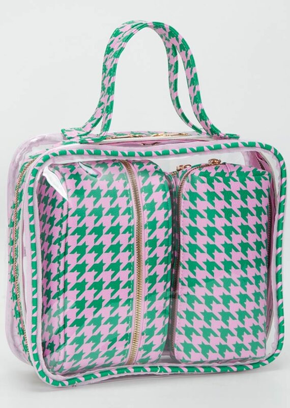 J.HOFFMAN'S Clear Cosmetic Bag Set- Pink & Green