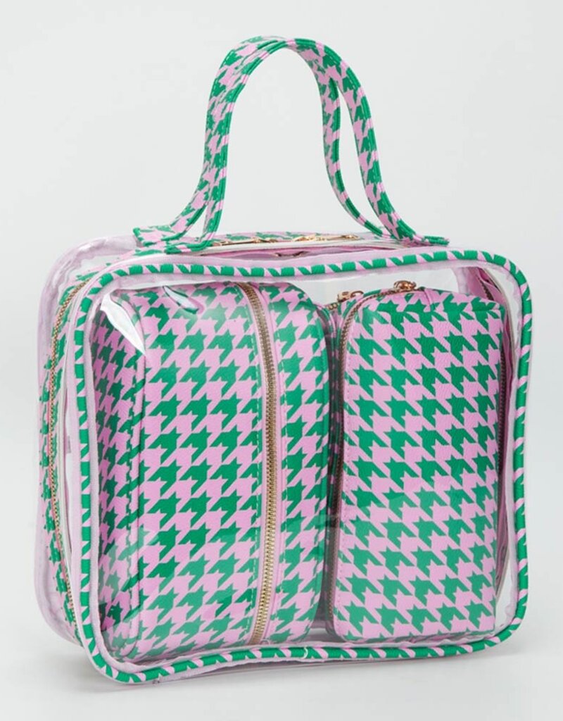 J.HOFFMAN'S Clear Cosmetic Bag Set- Pink & Green