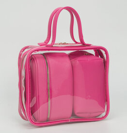 J.HOFFMAN'S Clear Cosmetic Bag Set- Fuschia