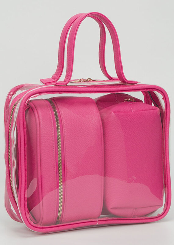 J.HOFFMAN'S Clear Cosmetic Bag Set- Fuschia