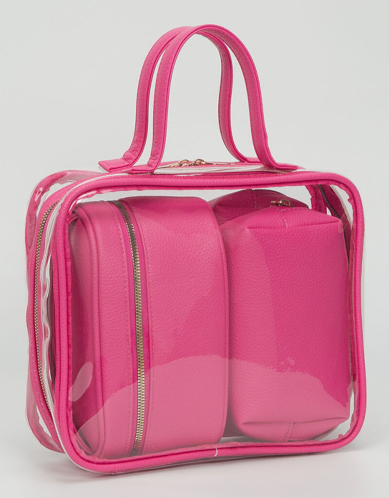 J.HOFFMAN'S Clear Cosmetic Bag Set- Fuschia