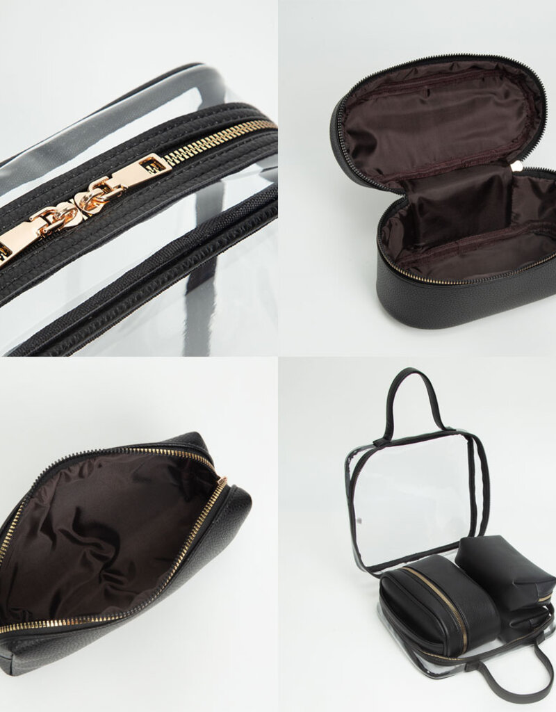 J.HOFFMAN'S Clear Cosmetic Bag Set- Fuschia