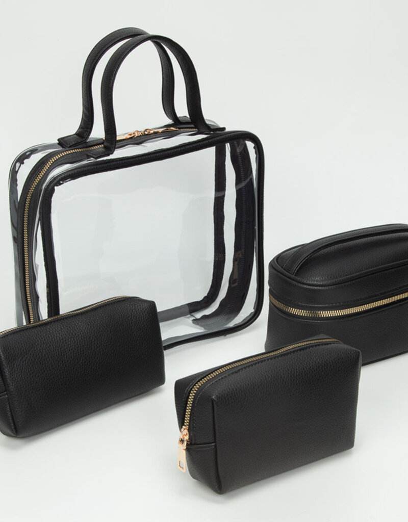 J.HOFFMAN'S Clear Cosmetic Bag Set- Fuschia