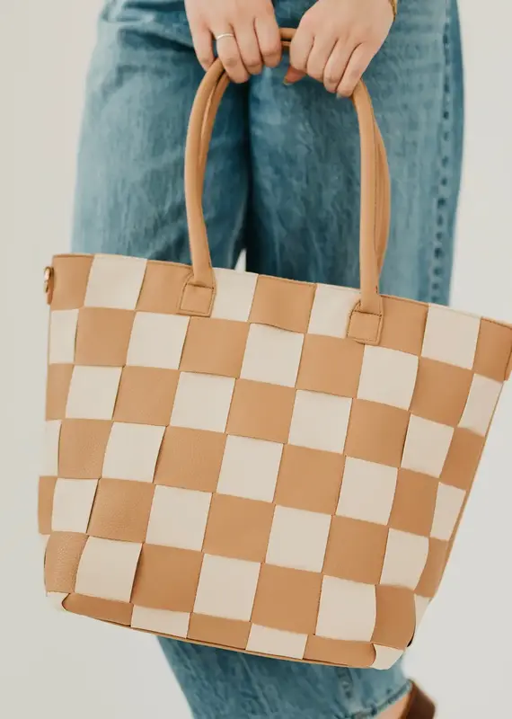 J.HOFFMAN'S Courtney Tote- Tan Check