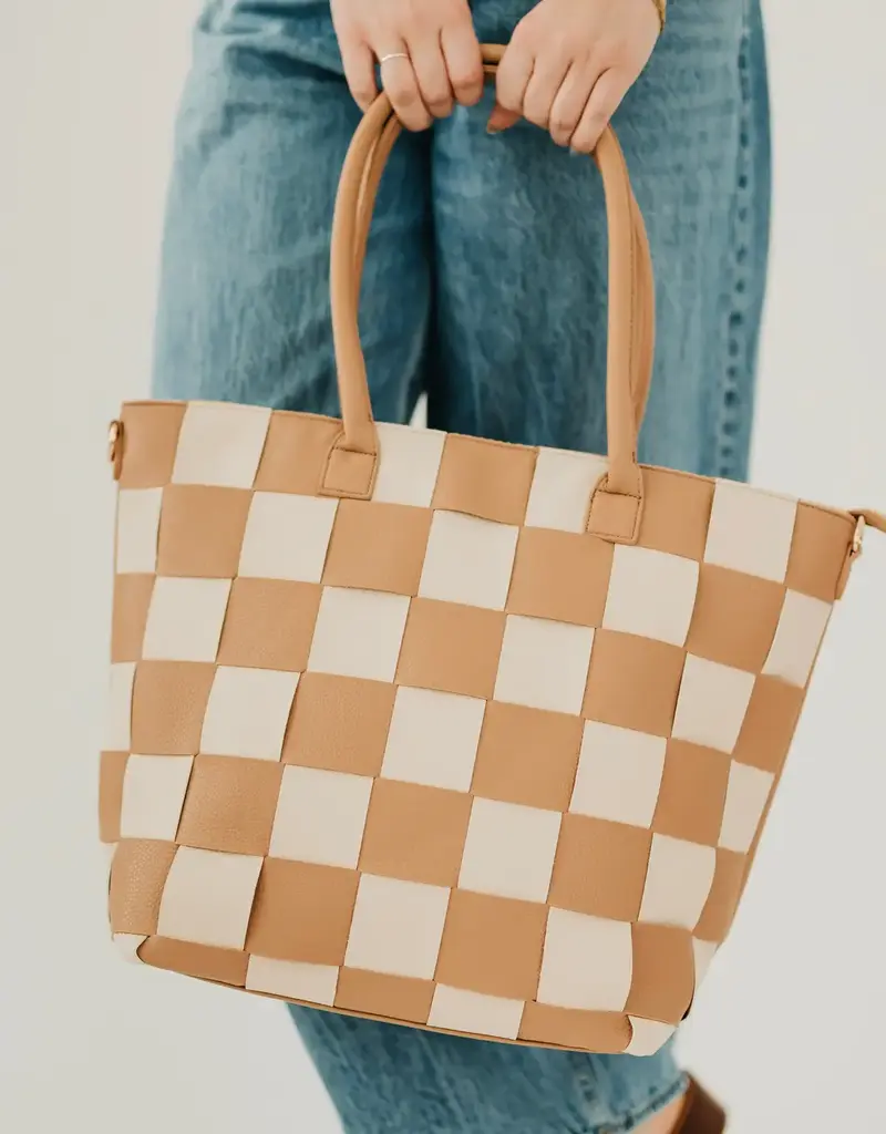 J.HOFFMAN'S Courtney Tote- Tan Check