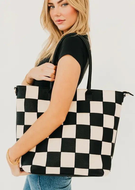 J.HOFFMAN'S Courtney Tote- Black Check