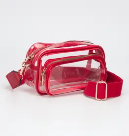 J.HOFFMAN'S Clear Rectangle Crossbody- Red