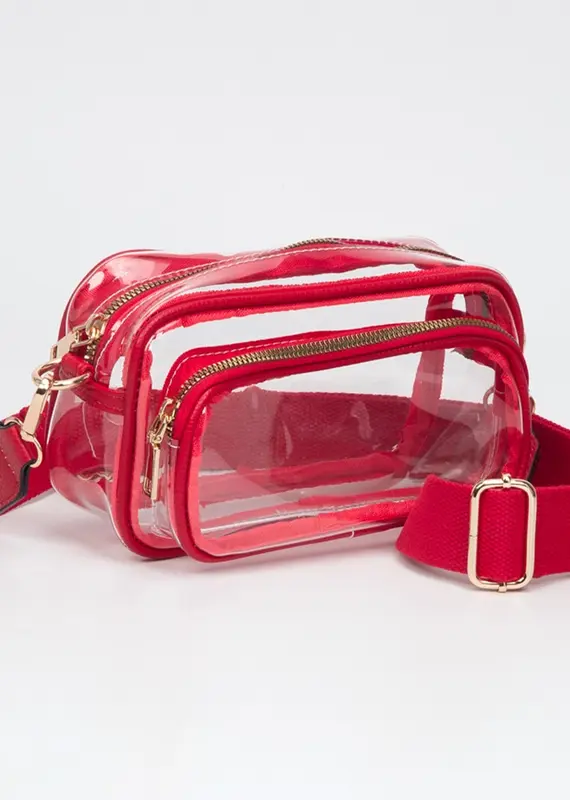 J.HOFFMAN'S Clear Rectangle Crossbody- Red