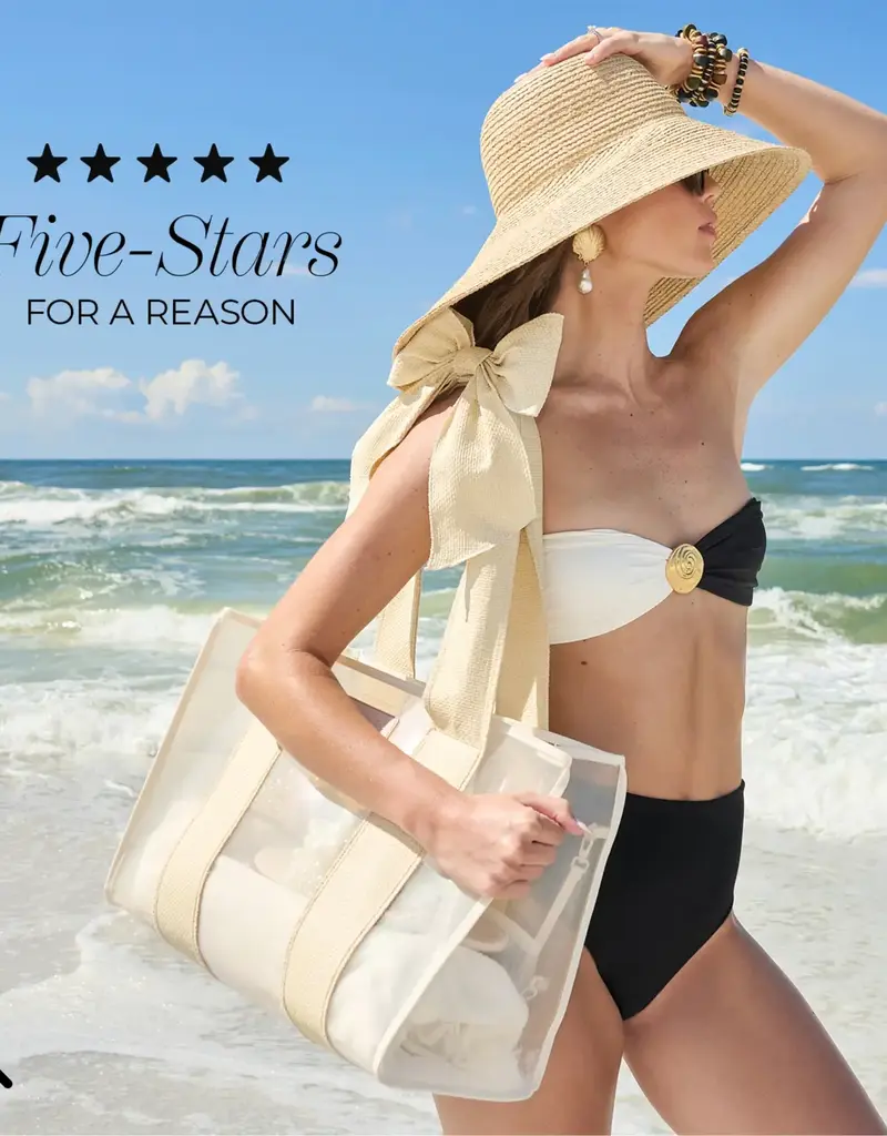 J.HOFFMAN'S Jelly Tote Bag- Ecru Raffia Bow