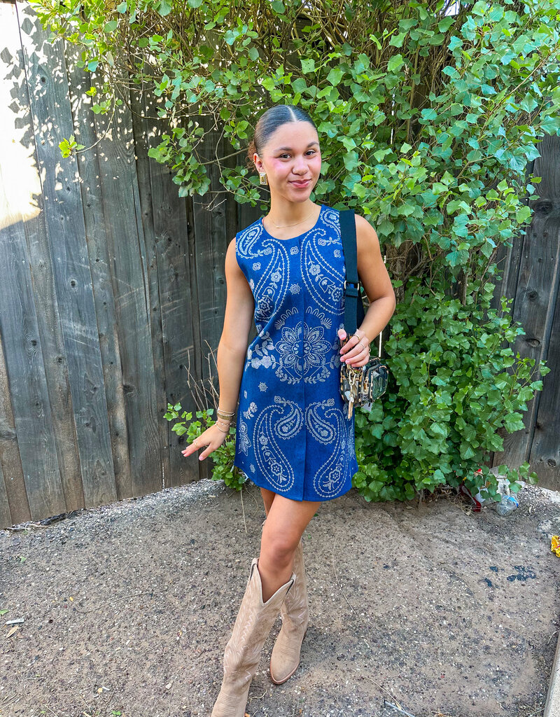 J.HOFFMAN'S Queen of Sparkles Paisley Tank Dress- Denim