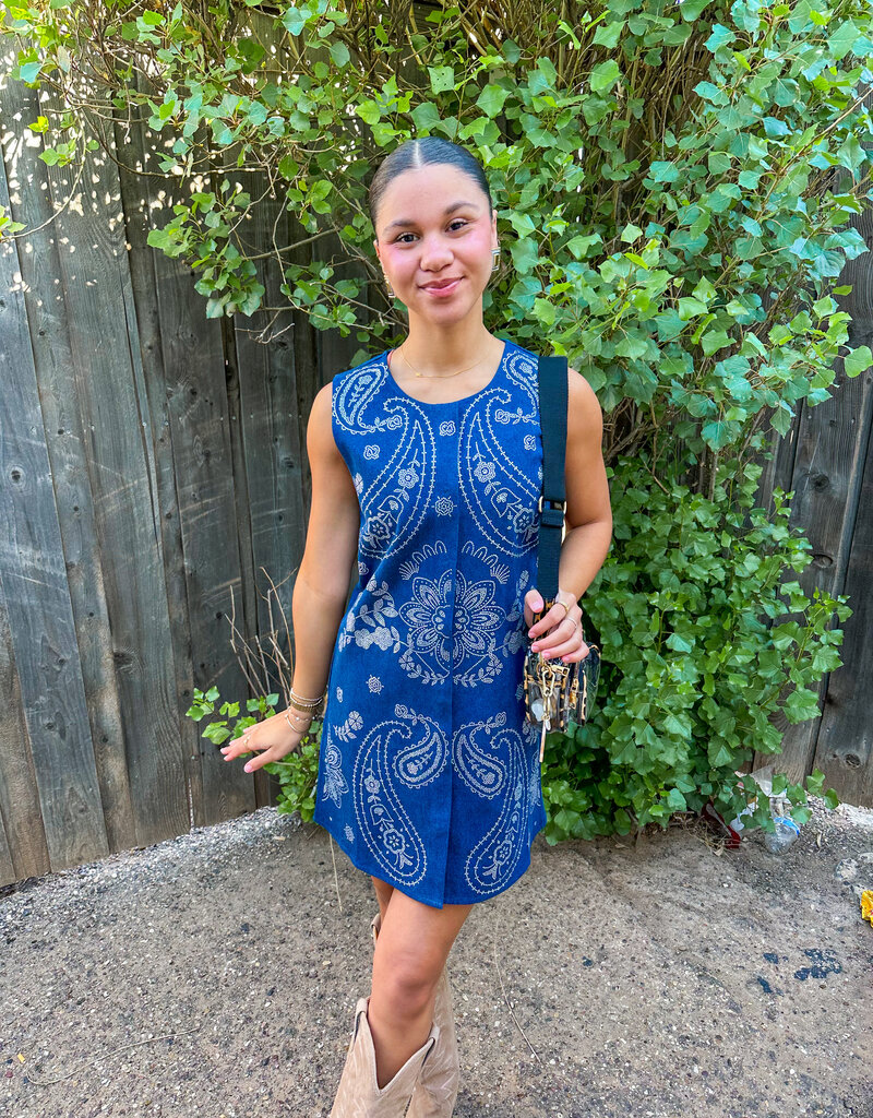 J.HOFFMAN'S Queen of Sparkles Paisley Tank Dress- Denim