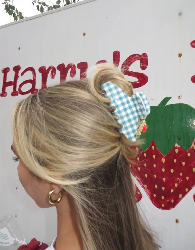 J.HOFFMAN'S Blue Gingham Strawberry Claw Clip