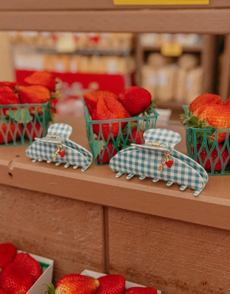 J.HOFFMAN'S Blue Gingham Strawberry Claw Clip