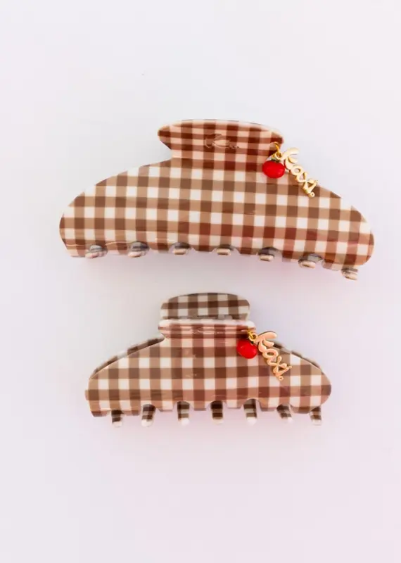 J.HOFFMAN'S Brown Gingham Tomato Oversized Claw Clip