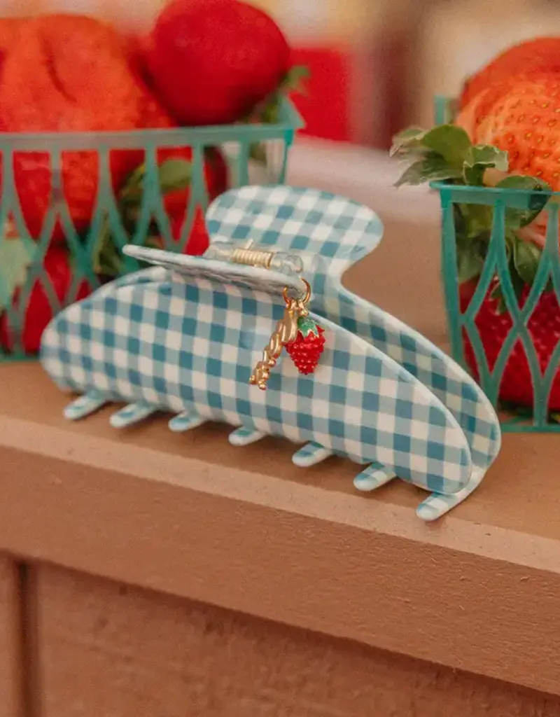 J.HOFFMAN'S Blue Gingham Strawberry Oversized Claw Clip