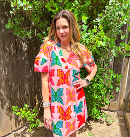 J.HOFFMAN'S Butterflies Shift Dress- Pink