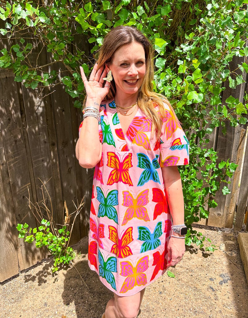 J.HOFFMAN'S Butterflies Shift Dress- Pink