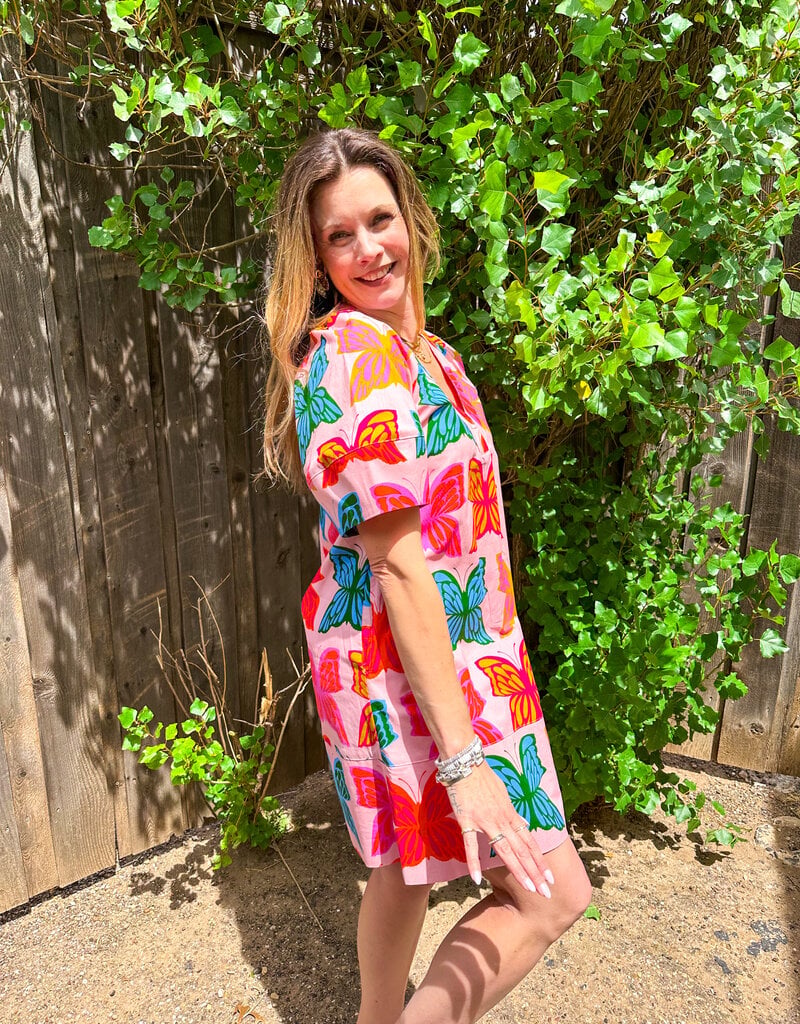 J.HOFFMAN'S Butterflies Shift Dress- Pink
