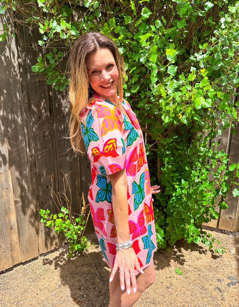J.HOFFMAN'S Butterflies Shift Dress- Pink