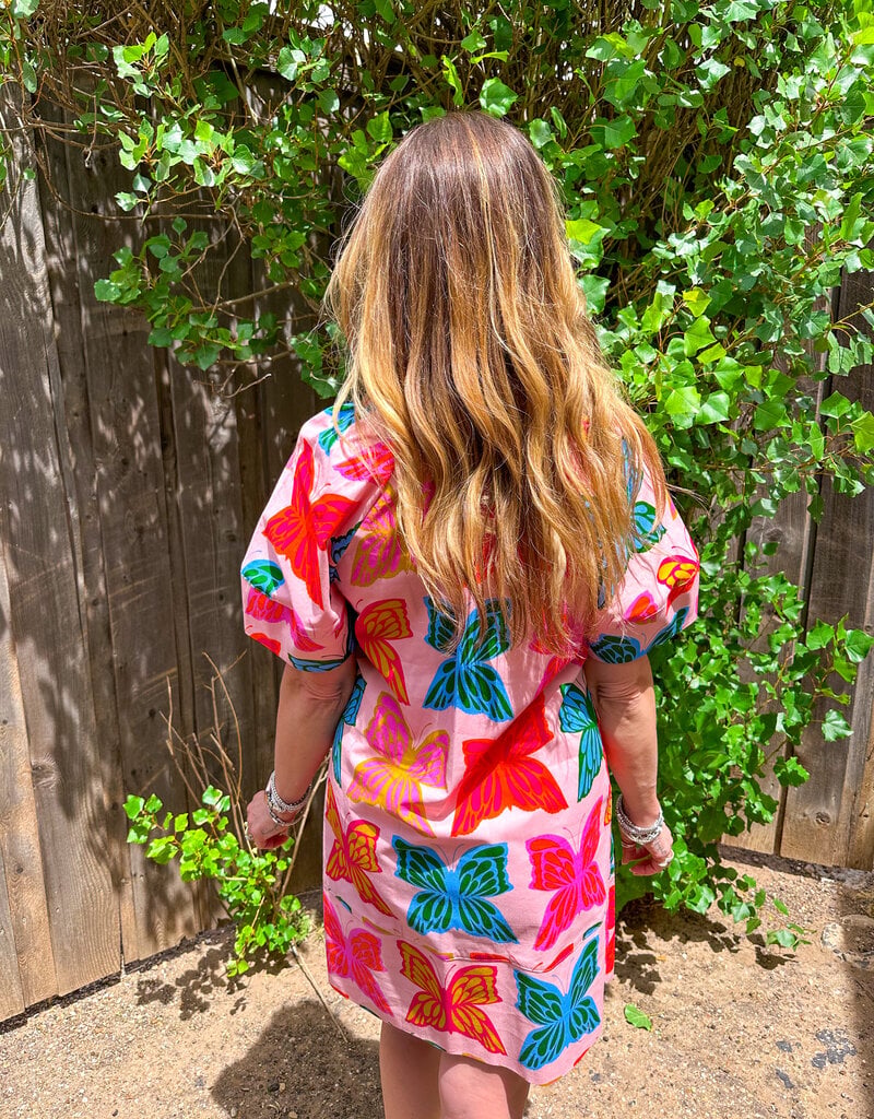 J.HOFFMAN'S Butterflies Shift Dress- Pink