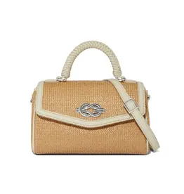 Tatum Straw Flap Satchel in White