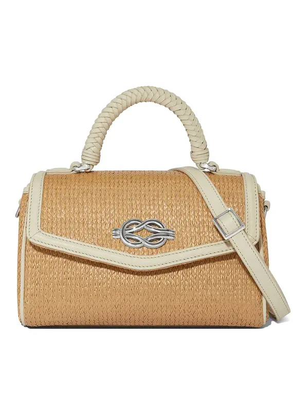 Tatum Straw Flap Satchel in White