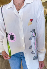 QUEEN OF SPARKLES Gone Fishin Collared Dress- White