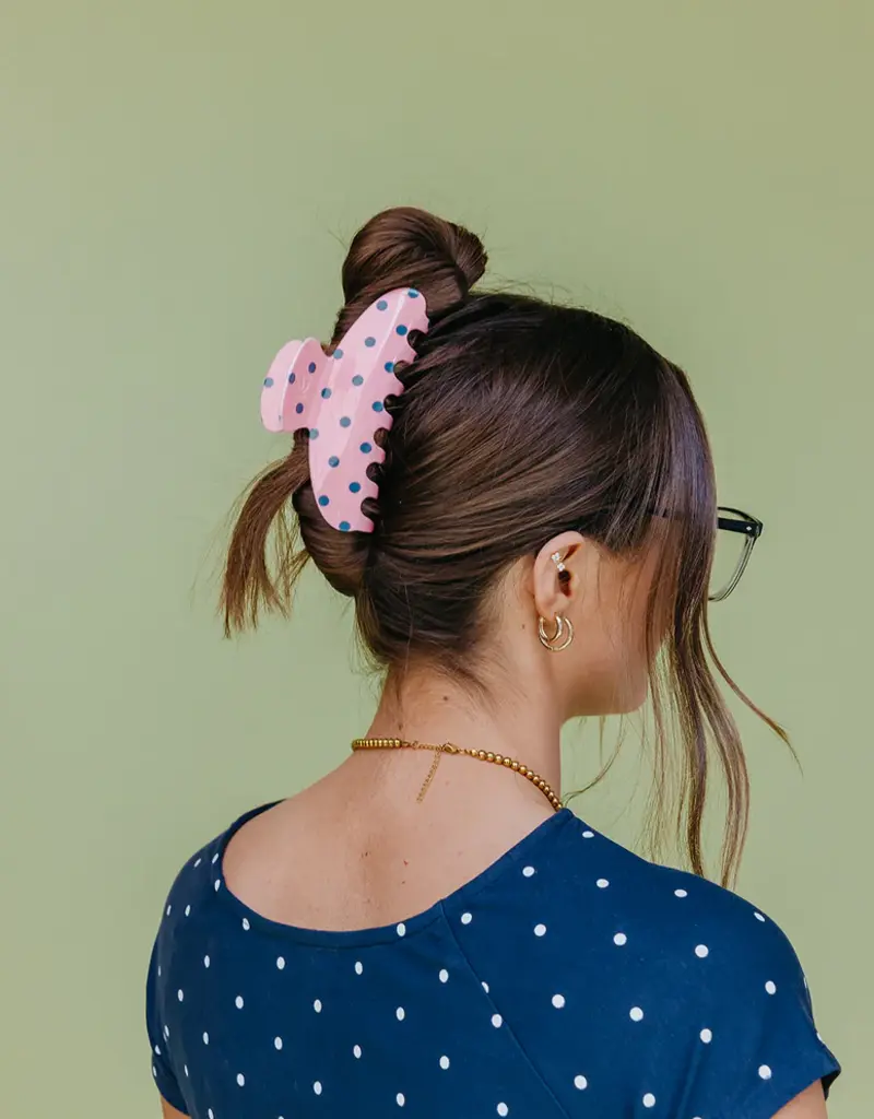J.HOFFMAN'S Oversized Claw- Pink & Blue Polka Dot