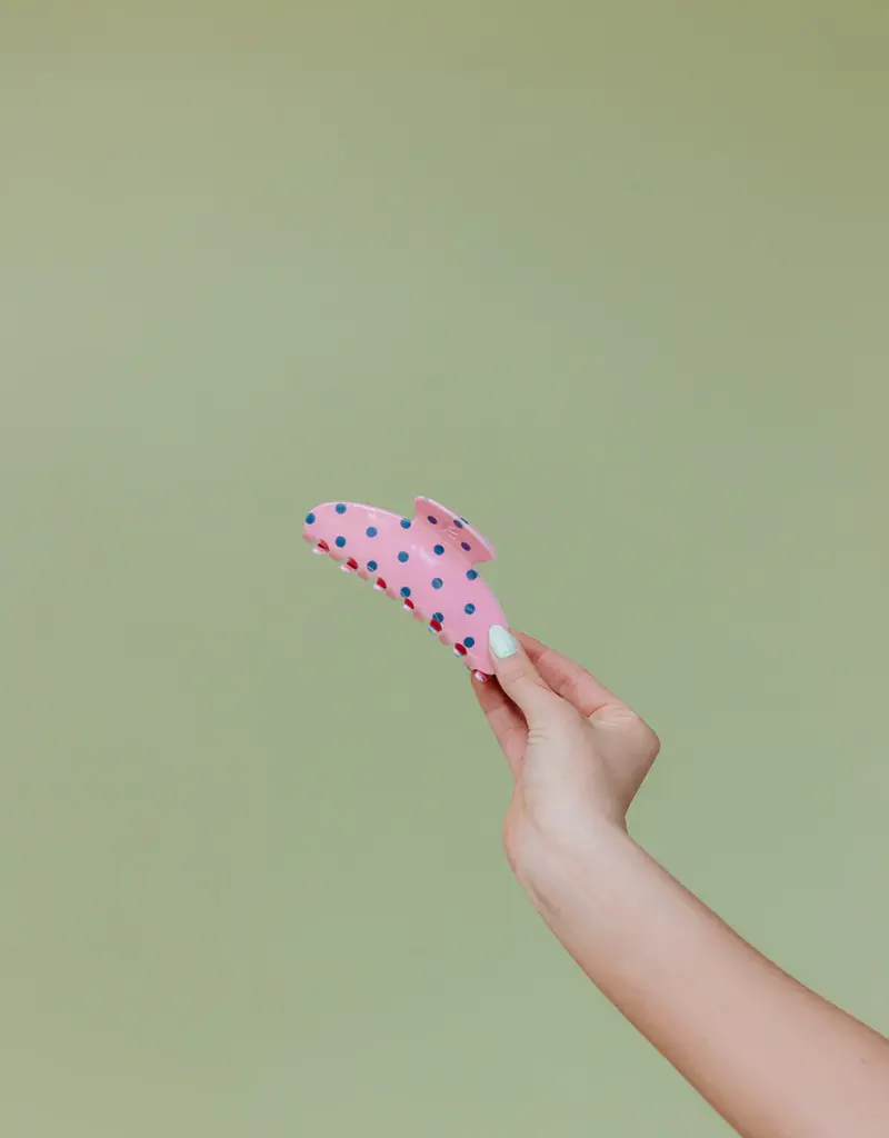 J.HOFFMAN'S Oversized Claw- Pink & Blue Polka Dot