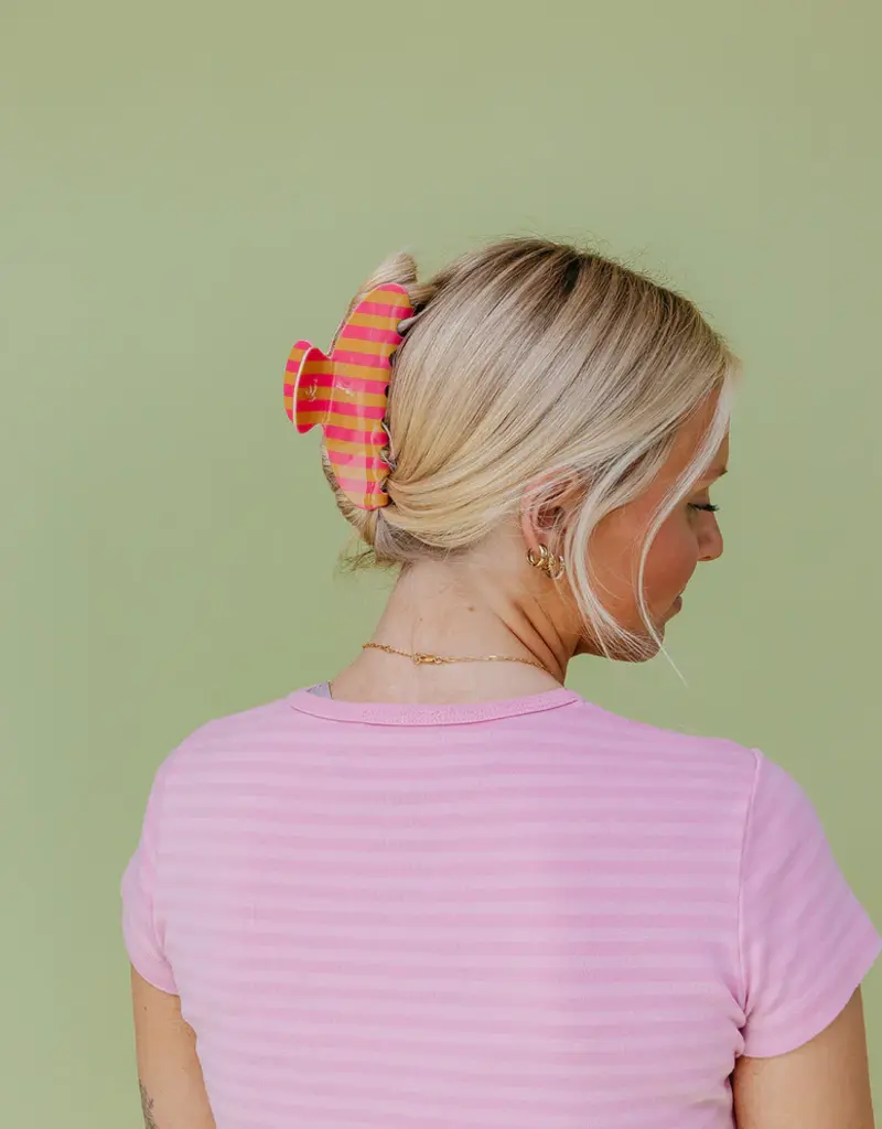 J.HOFFMAN'S Oversized Claw- Mustard & Pink Stripe