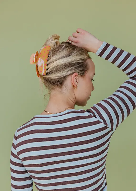 J.HOFFMAN'S Oversized Claw- Mustard & Pink Polka Dot
