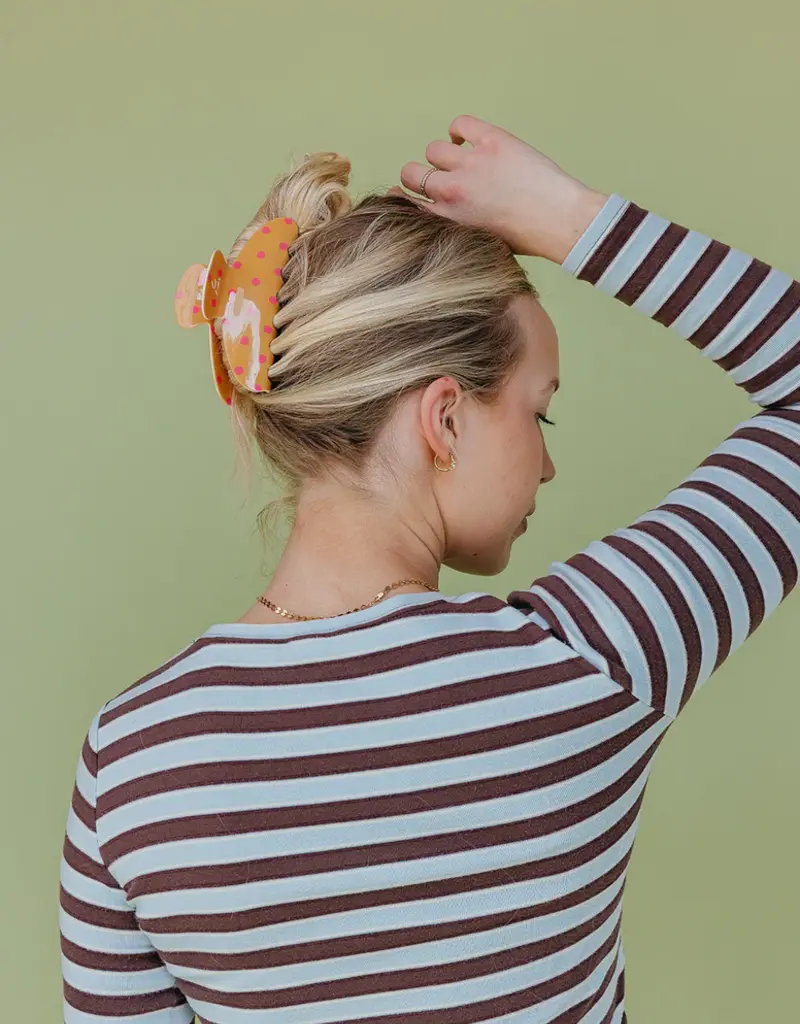 J.HOFFMAN'S Oversized Claw- Mustard & Pink Polka Dot