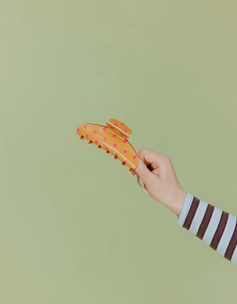 J.HOFFMAN'S Oversized Claw- Mustard & Pink Polka Dot