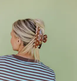 J.HOFFMAN'S Oversized Claw- Brown & Cream Polka Dot