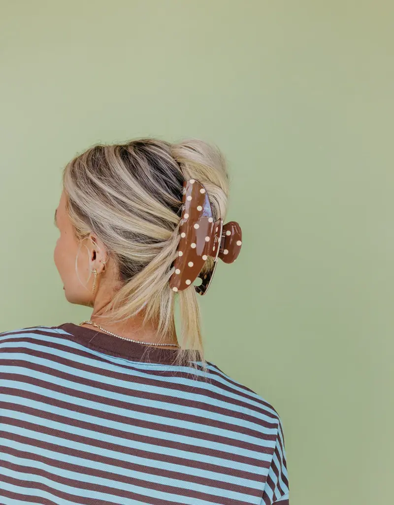 J.HOFFMAN'S Oversized Claw- Brown & Cream Polka Dot